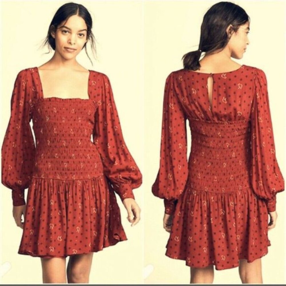 Free People Red Milkmaid Smocked Dress